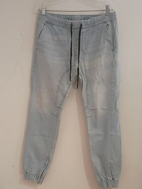 Bullhead Light Blue Skinny Jogger Jeans with Black Drawstring